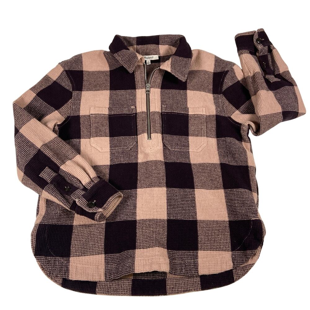 Madewell Waffle Half Zip Popover Shirt Plaid Women's Size XS